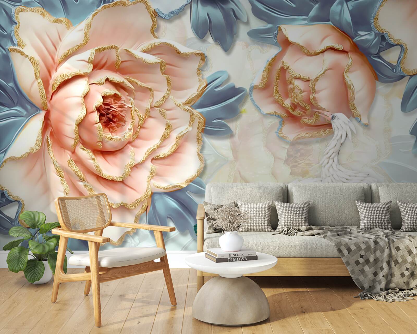 Fototapeta broskyňové ruže a biele labute