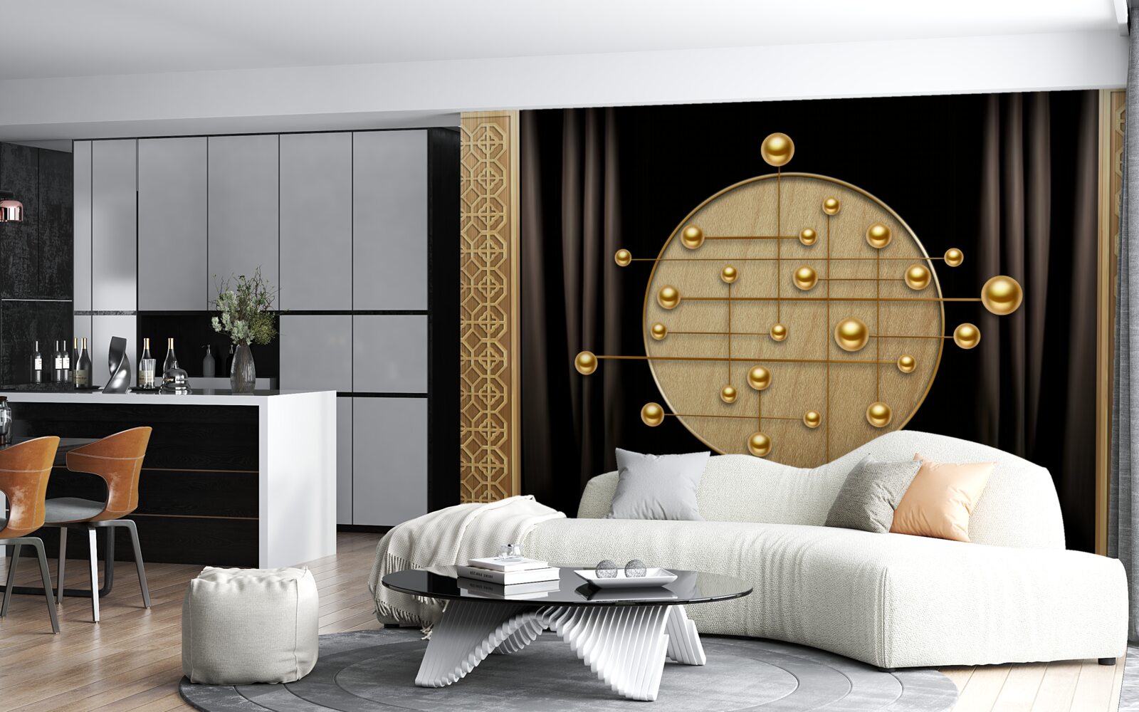 Fototapeta čierne pozadie je nasýtené orbitálnym zlatom