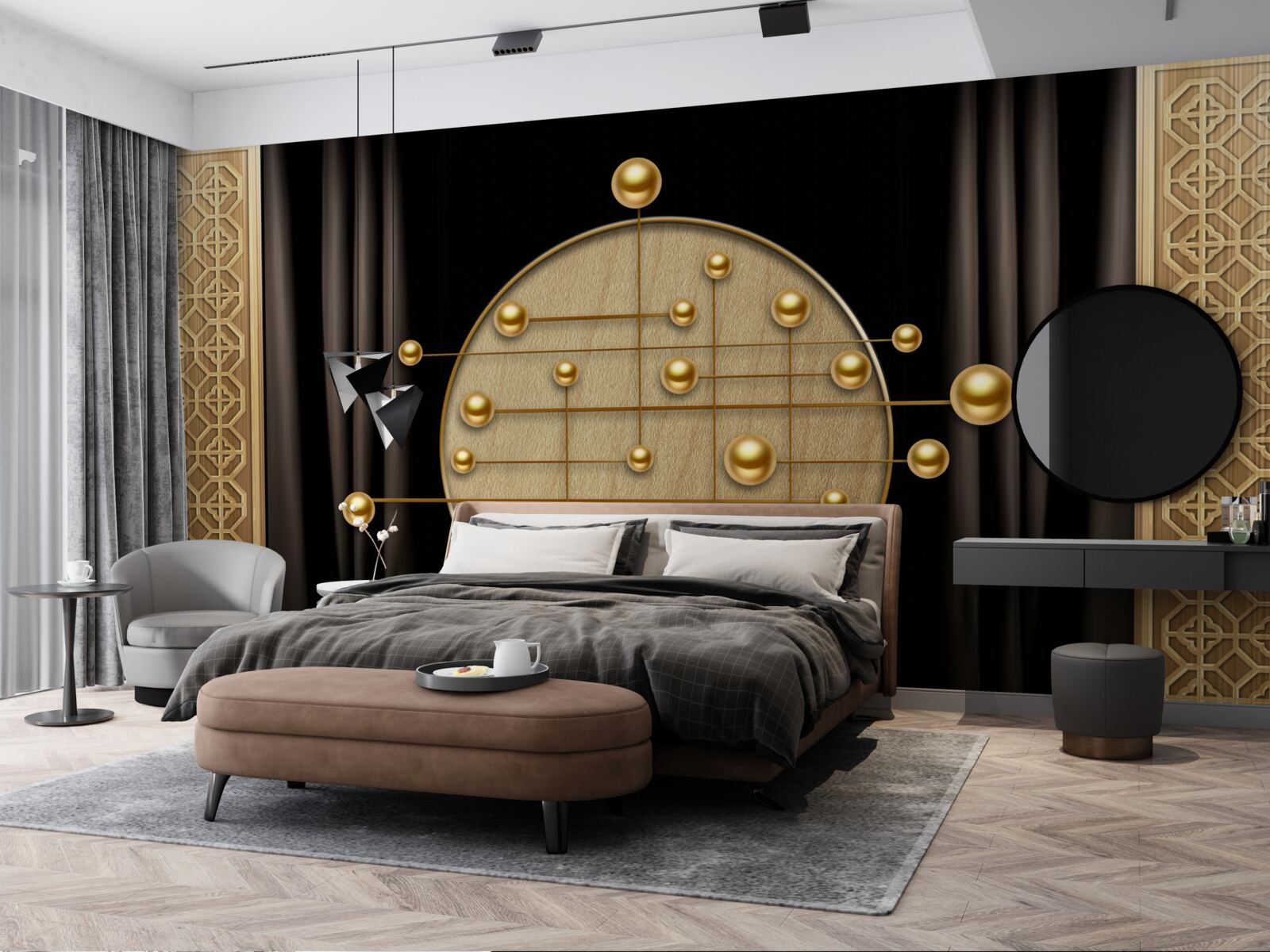 Fototapeta čierne pozadie je nasýtené orbitálnym zlatom