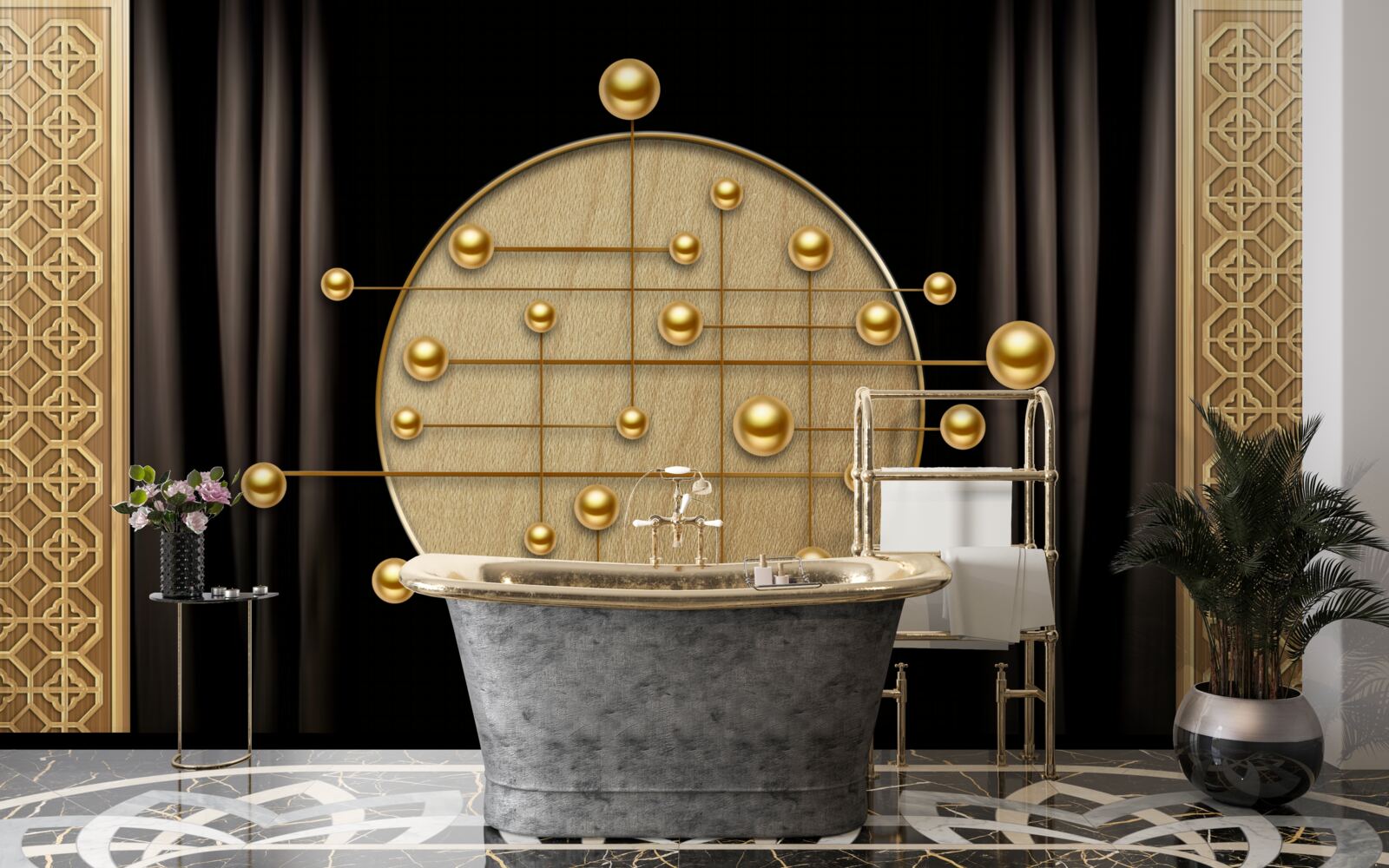 Fototapeta čierne pozadie je nasýtené orbitálnym zlatom