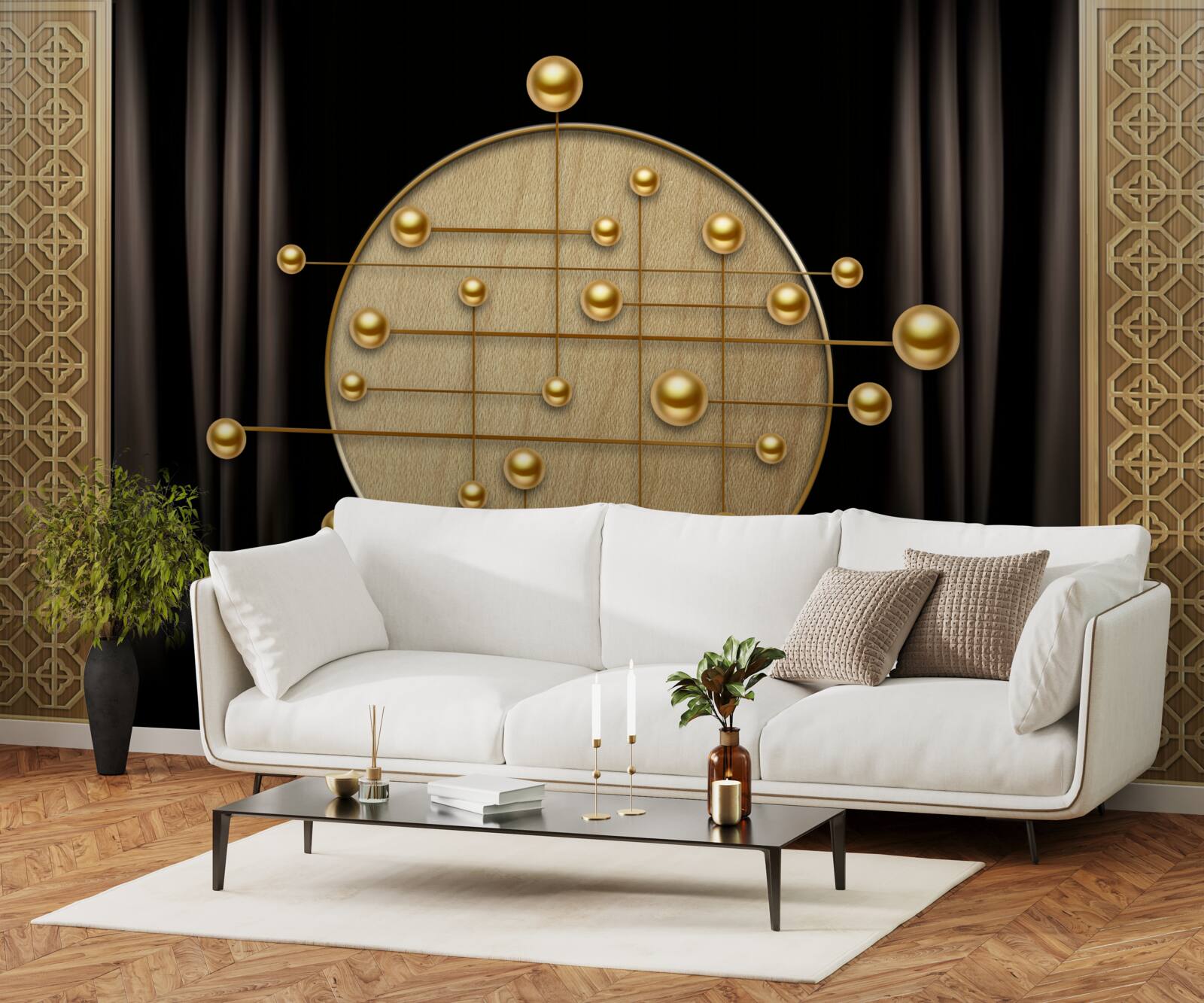 Fototapeta čierne pozadie je nasýtené orbitálnym zlatom