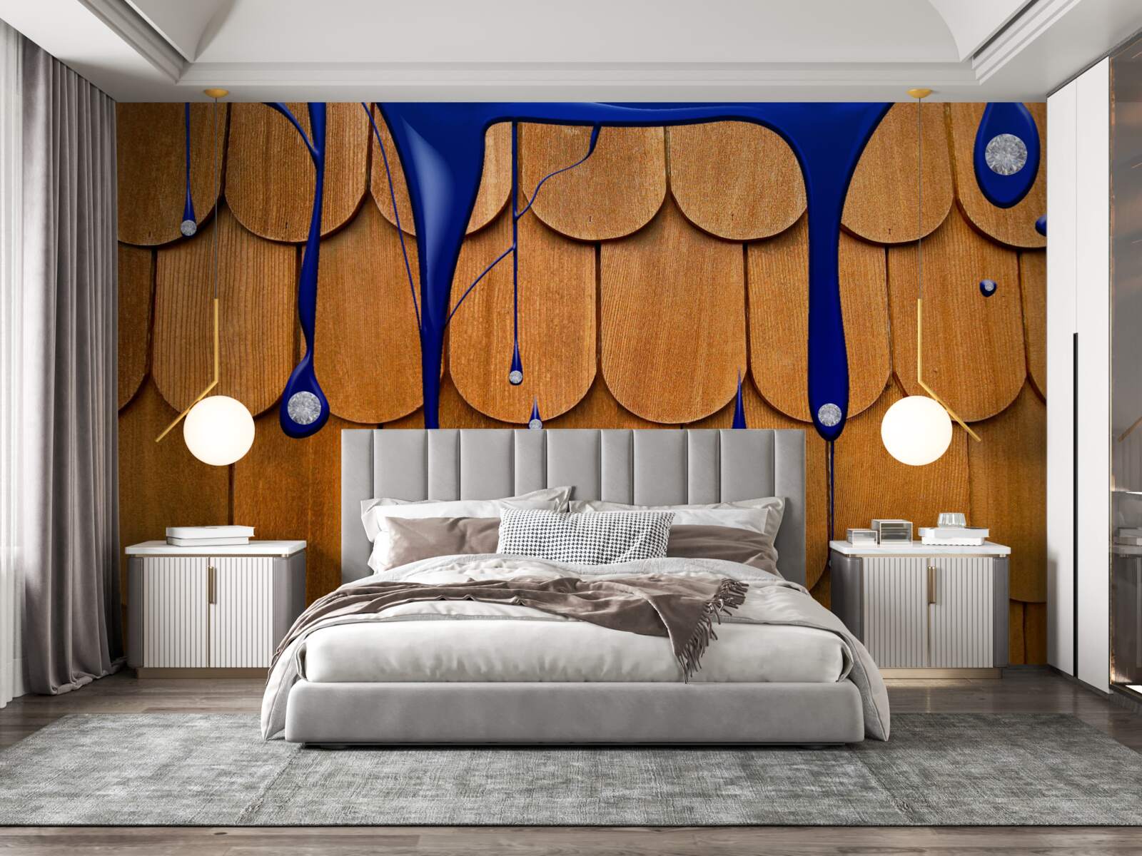 Fototapeta modrá farba sa objavuje na hnedej streche