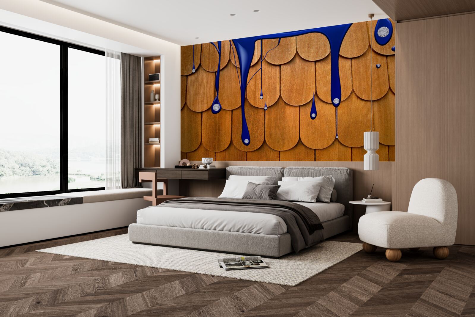 Fototapeta modrá farba sa objavuje na hnedej streche