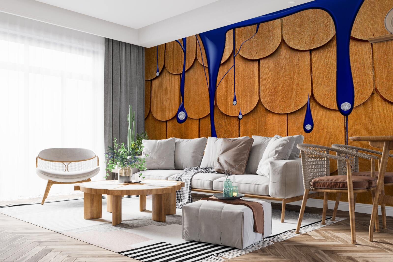 Fototapeta modrá farba sa objavuje na hnedej streche