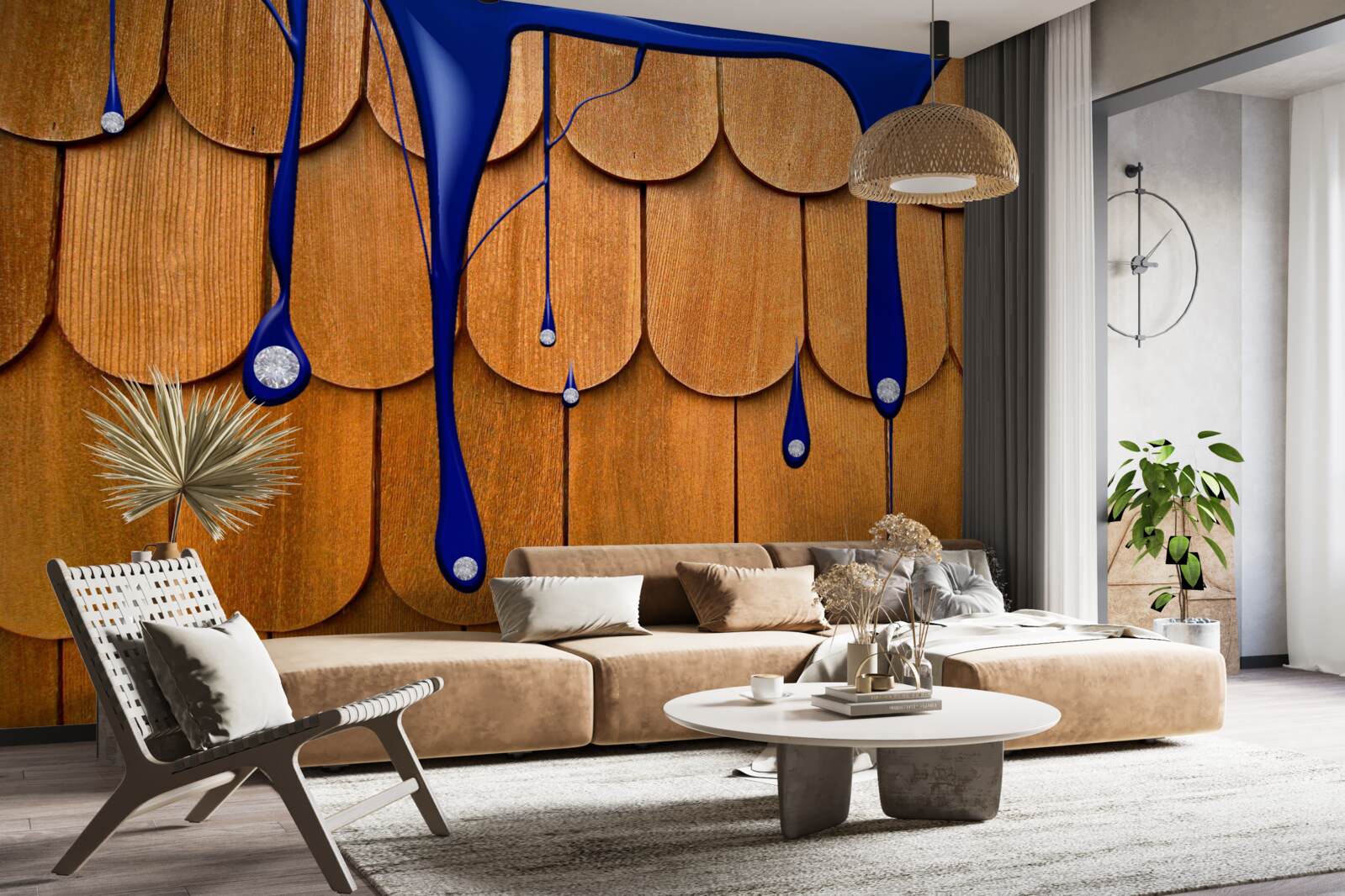 Fototapeta modrá farba sa objavuje na hnedej streche