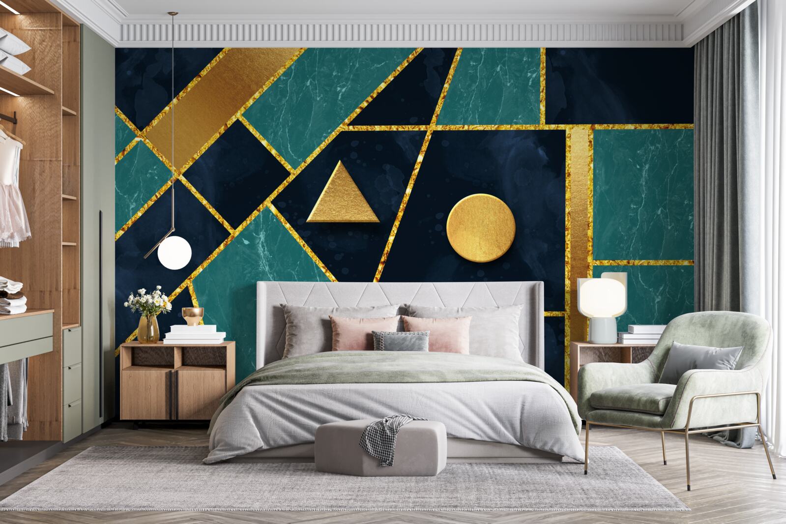 Fototapeta mozaika v odtieňoch zlatej a smaragdovej