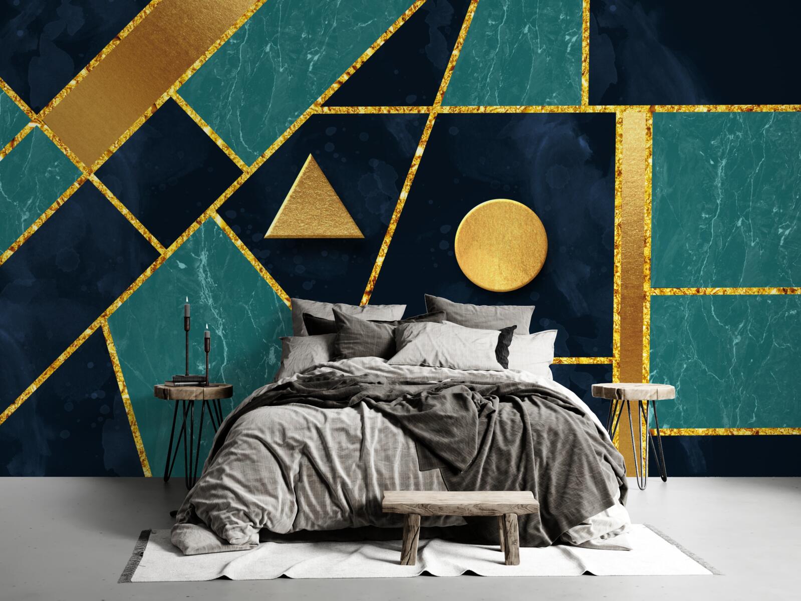 Fototapeta mozaika v odtieňoch zlatej a smaragdovej