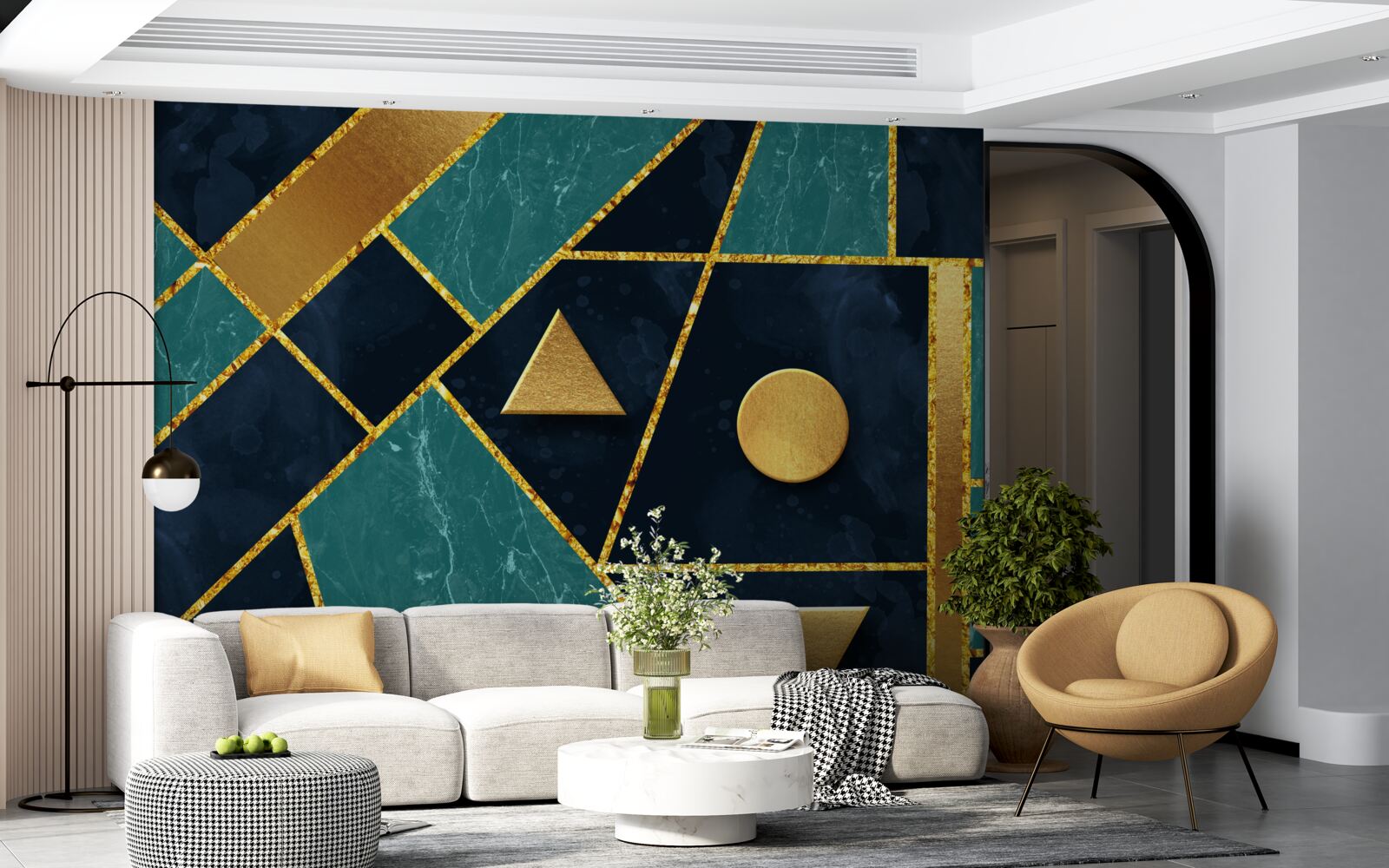 Fototapeta mozaika v odtieňoch zlatej a smaragdovej