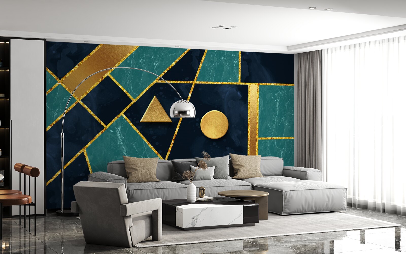 Fototapeta mozaika v odtieňoch zlatej a smaragdovej