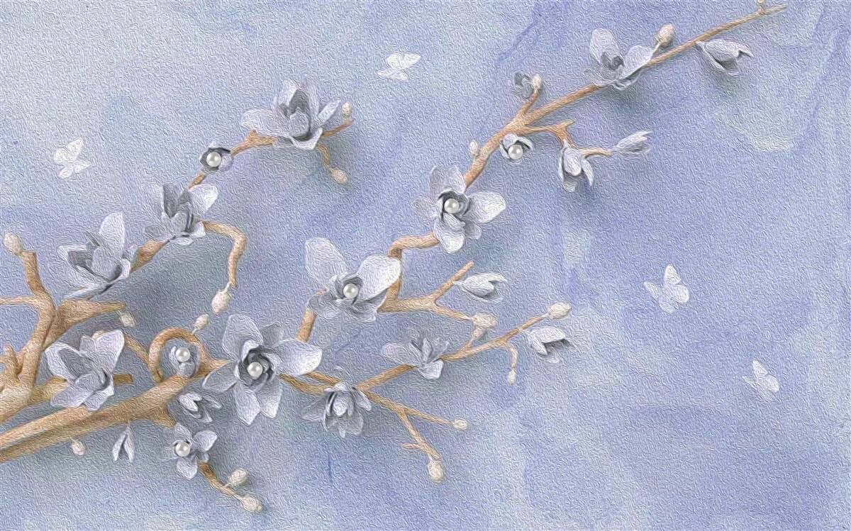 Fototapeta vetva s bielymi kvetmi