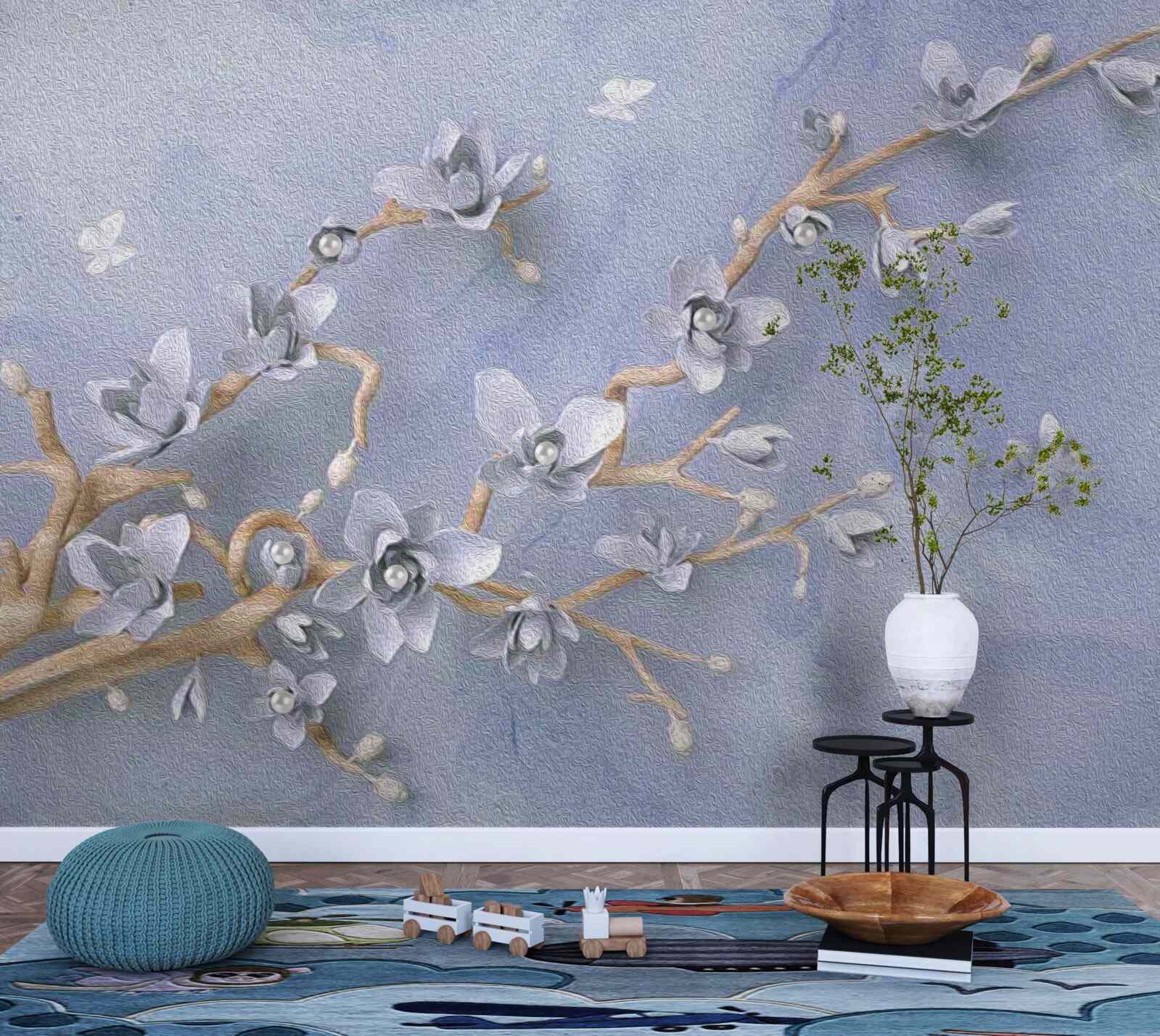 Fototapeta vetva s bielymi kvetmi