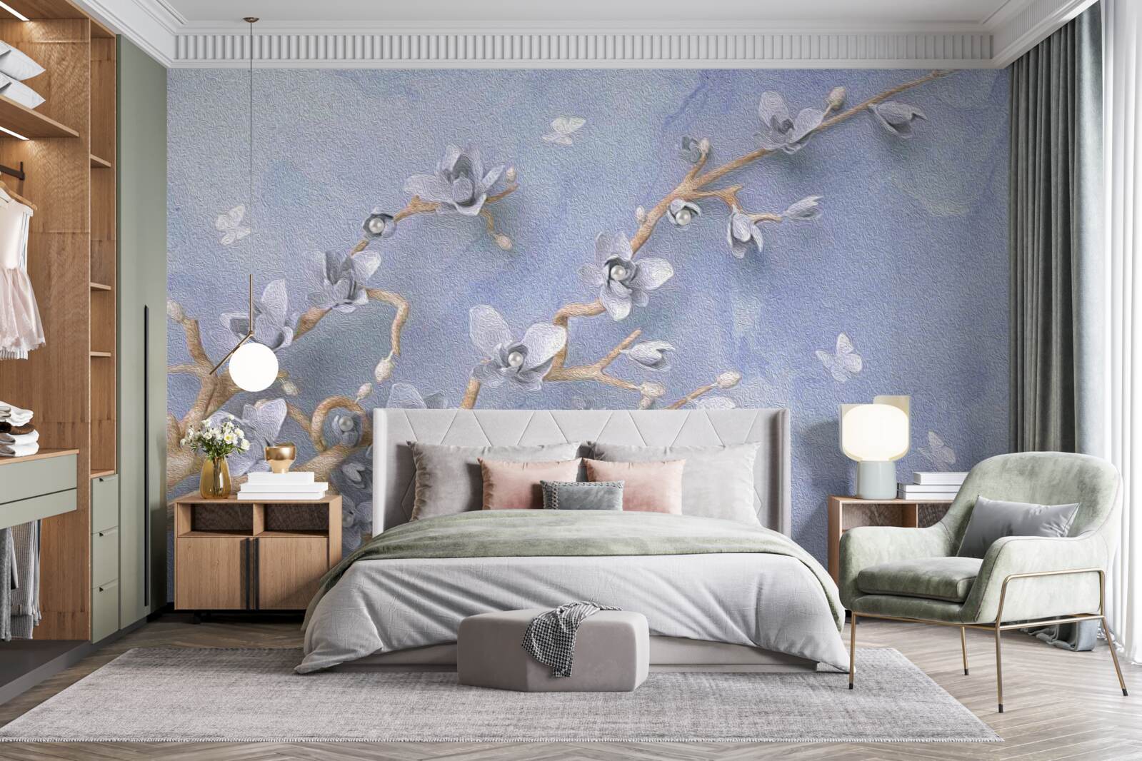 Fototapeta vetva s bielymi kvetmi