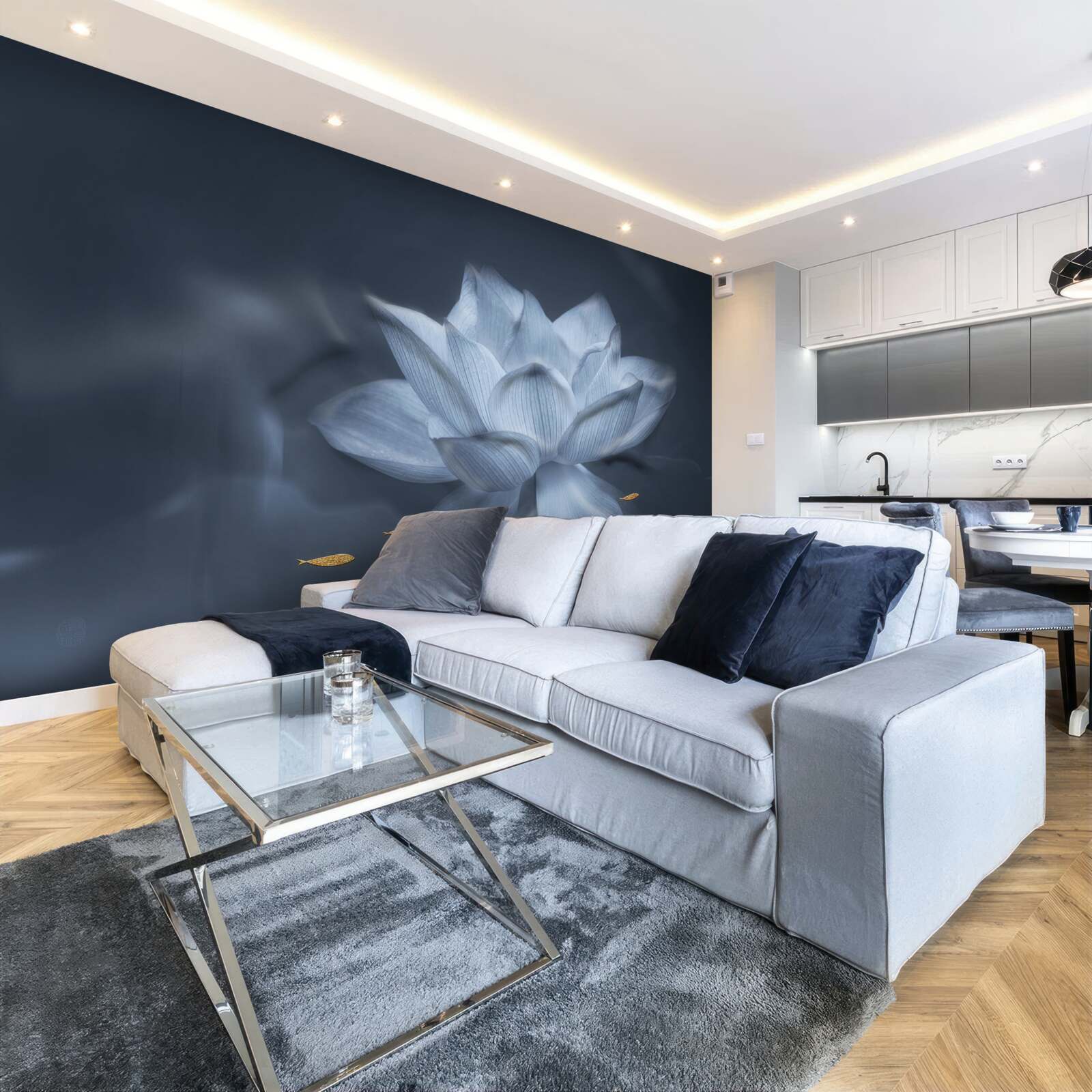 Fototapeta zlatá rybka a biely lotos