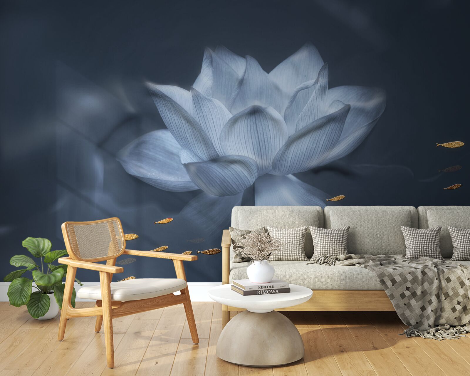 Fototapeta zlatá rybka a biely lotos