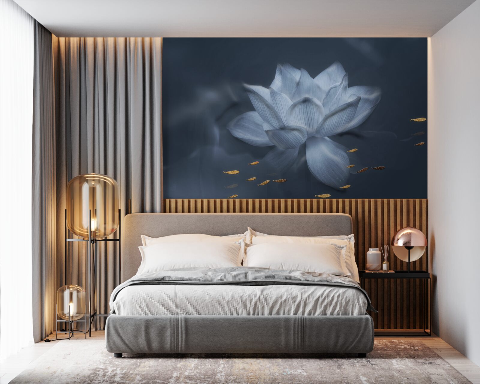 Fototapeta zlatá rybka a biely lotos