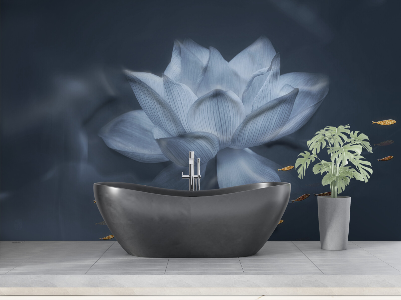 Fototapeta zlatá rybka a biely lotos