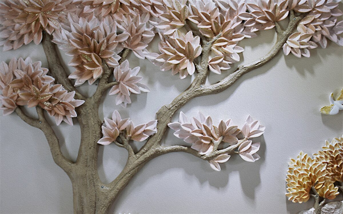 Fototapeta majestátny strom s listami a vtákmi