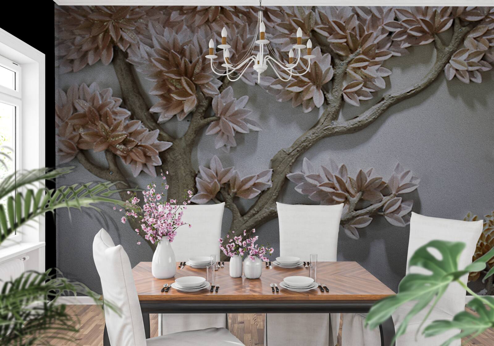 Fototapeta majestátny strom s listami a vtákmi