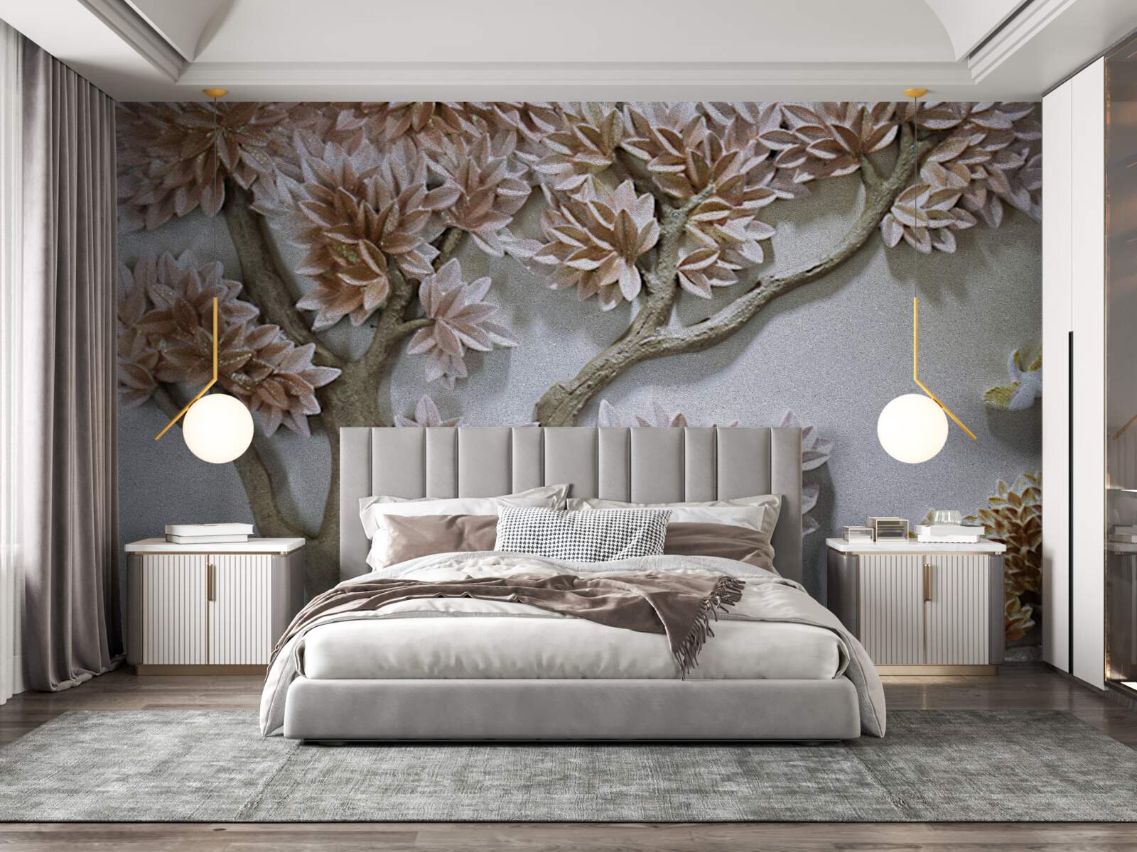 Fototapeta majestátny strom s listami a vtákmi