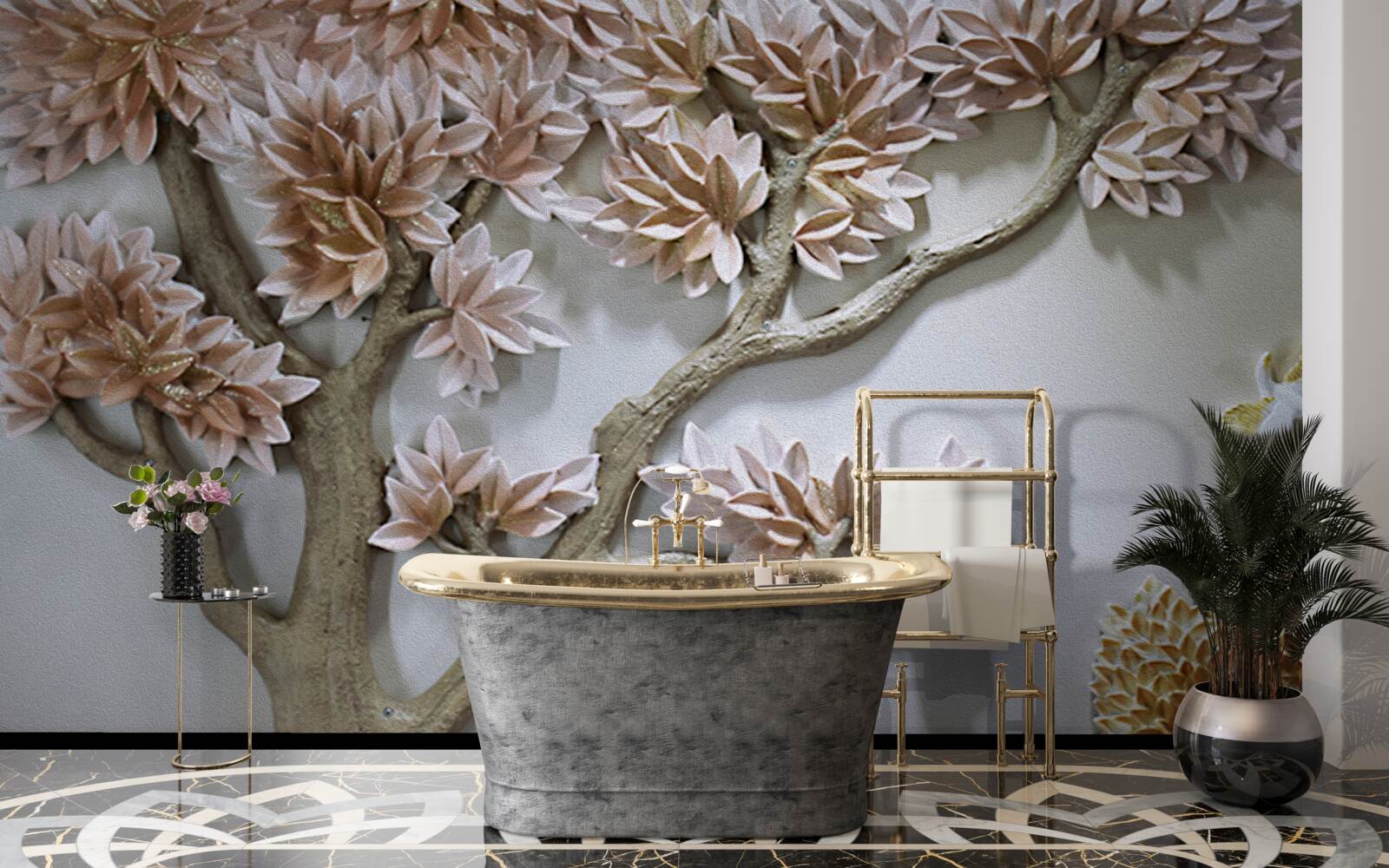 Fototapeta majestátny strom s listami a vtákmi