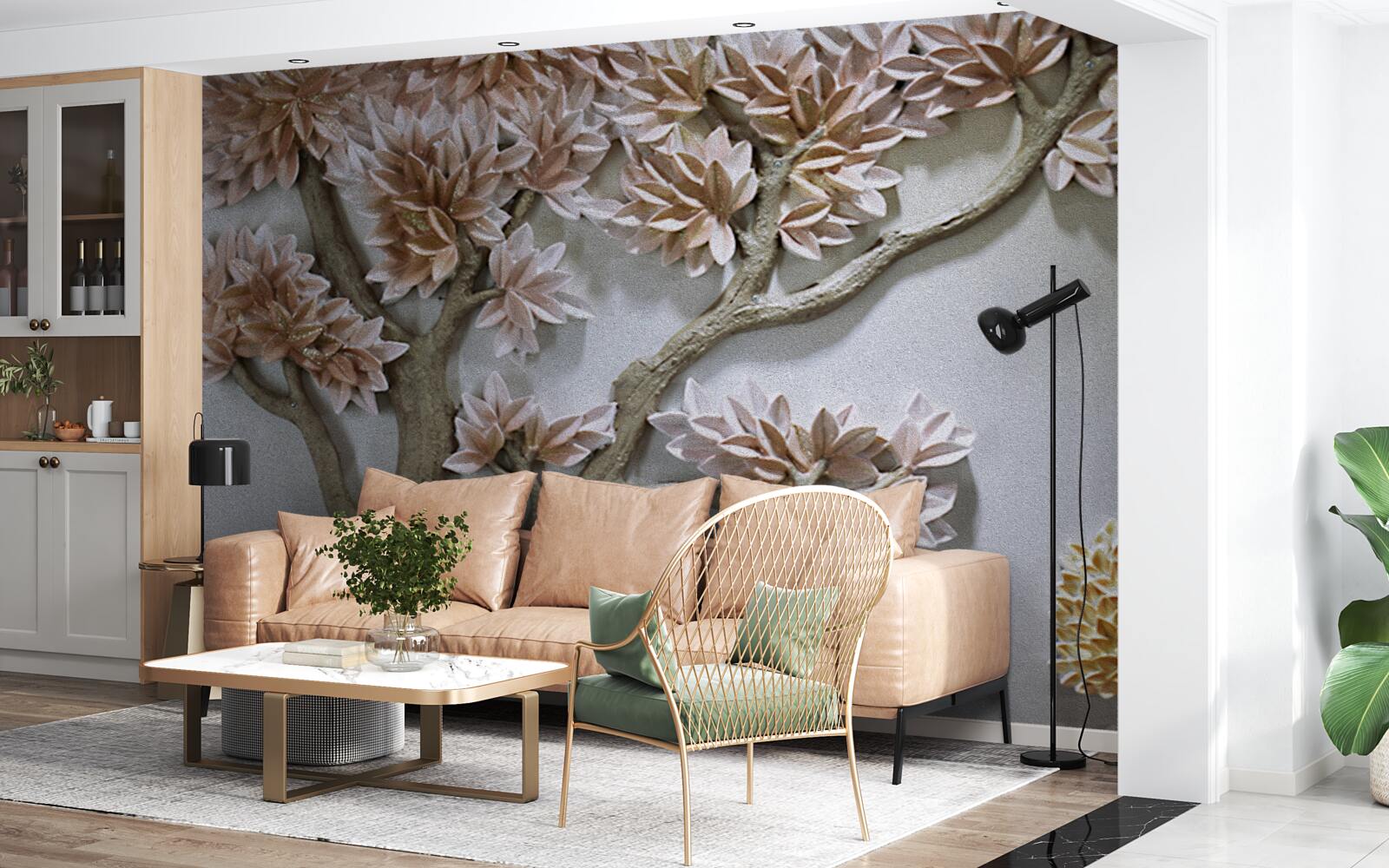 Fototapeta majestátny strom s listami a vtákmi