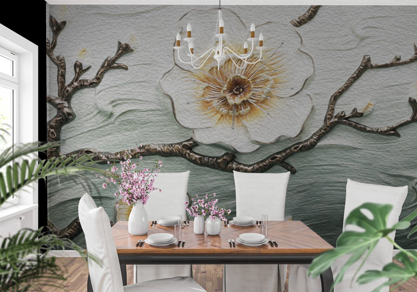 Fototapeta vietor kýve púčiky bielej magnólie