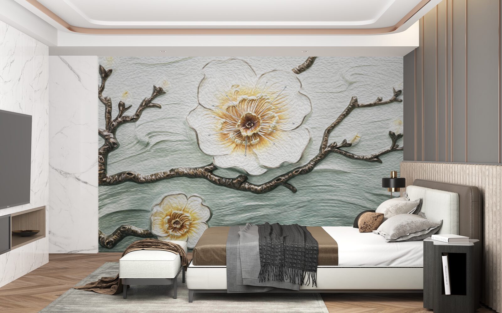 Fototapeta vietor kýve púčiky bielej magnólie