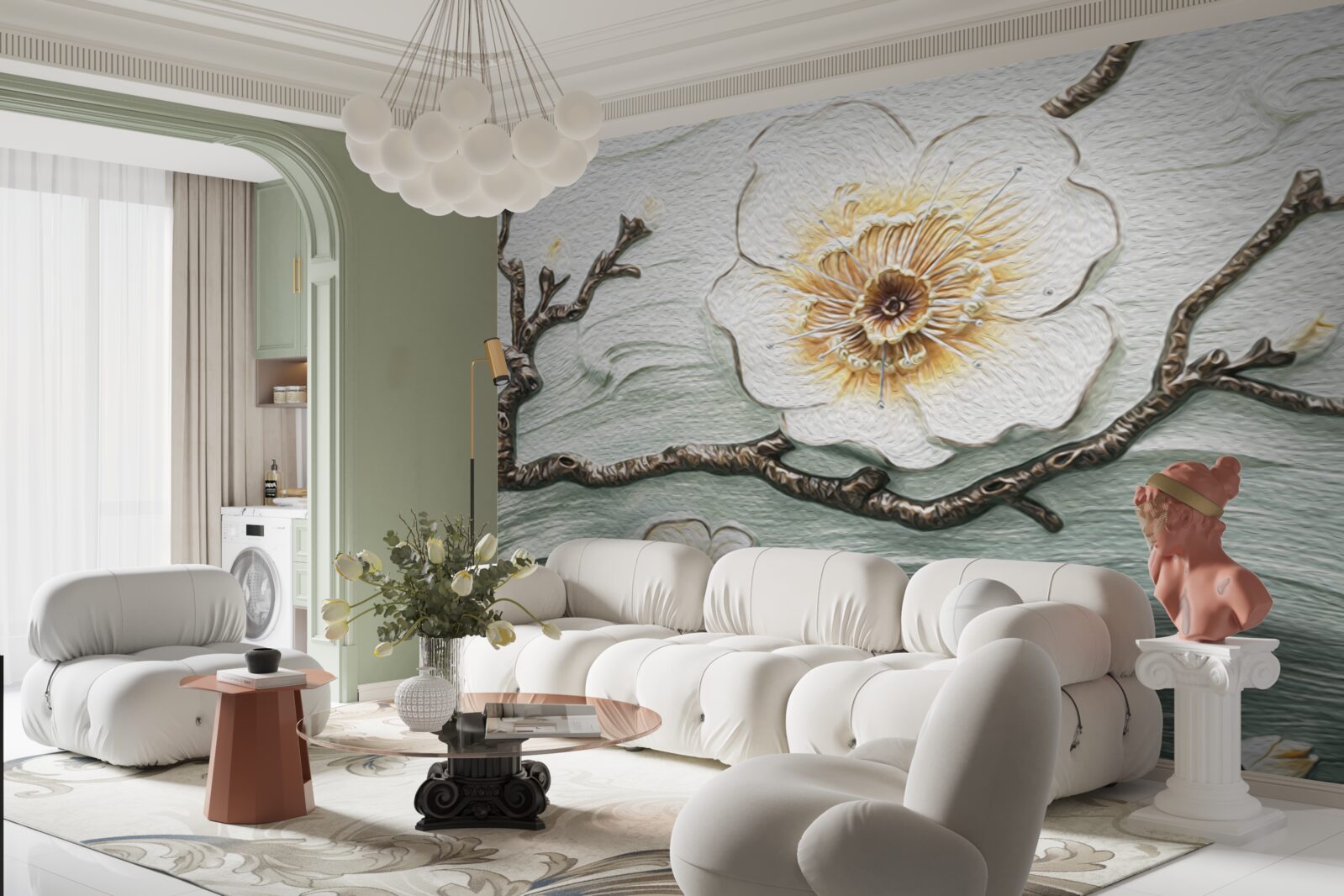 Fototapeta vietor kýve púčiky bielej magnólie