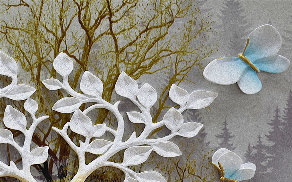 Fototapeta motýľ sedí na bielom konári v lese