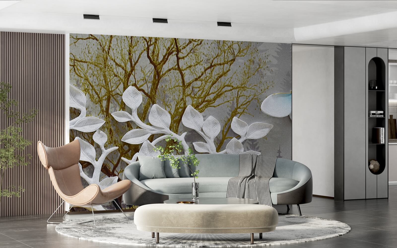 Fototapeta motýľ sedí na bielom konári v lese