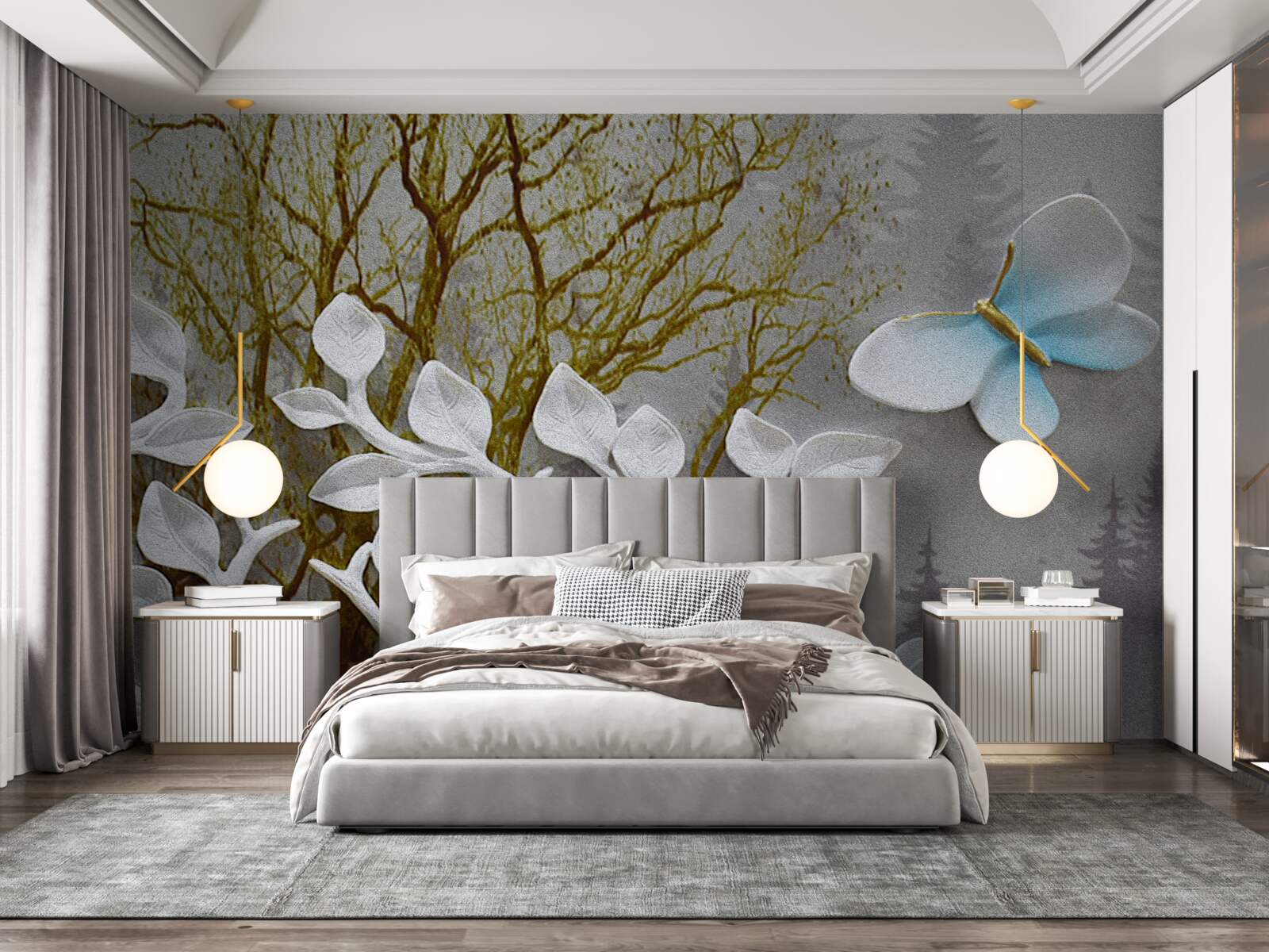 Fototapeta motýľ sedí na bielom konári v lese