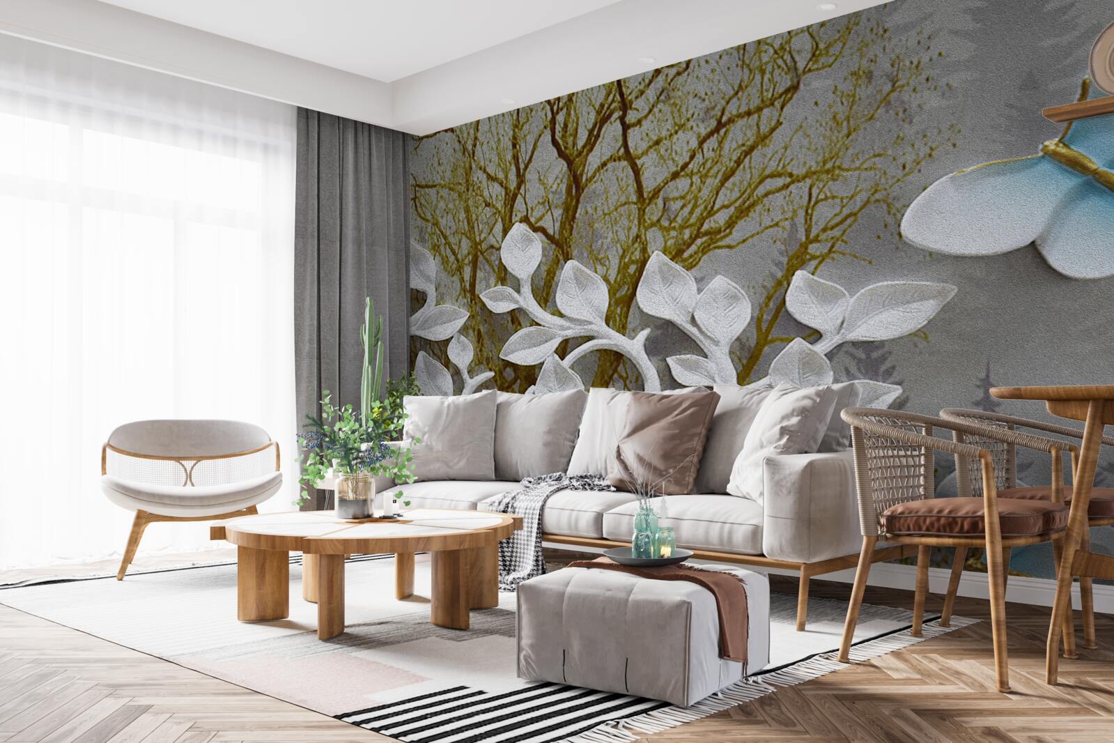 Fototapeta motýľ sedí na bielom konári v lese