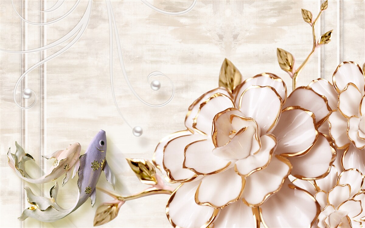 Fototapeta motýle a kvety vyrobené z porcelánu