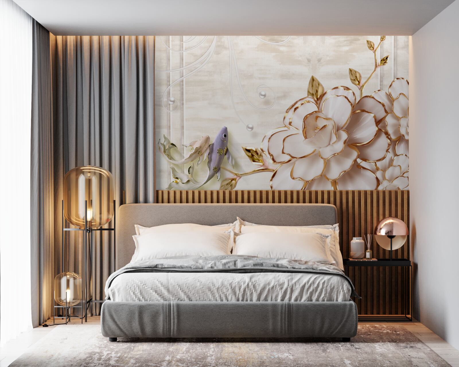 Fototapeta motýle a kvety vyrobené z porcelánu