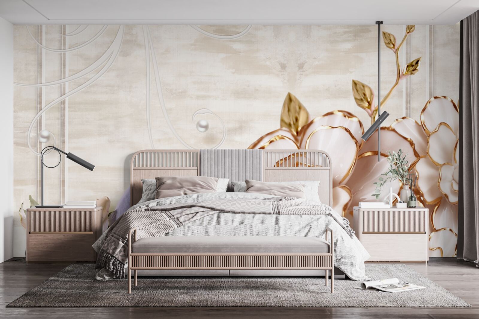 Fototapeta motýle a kvety vyrobené z porcelánu