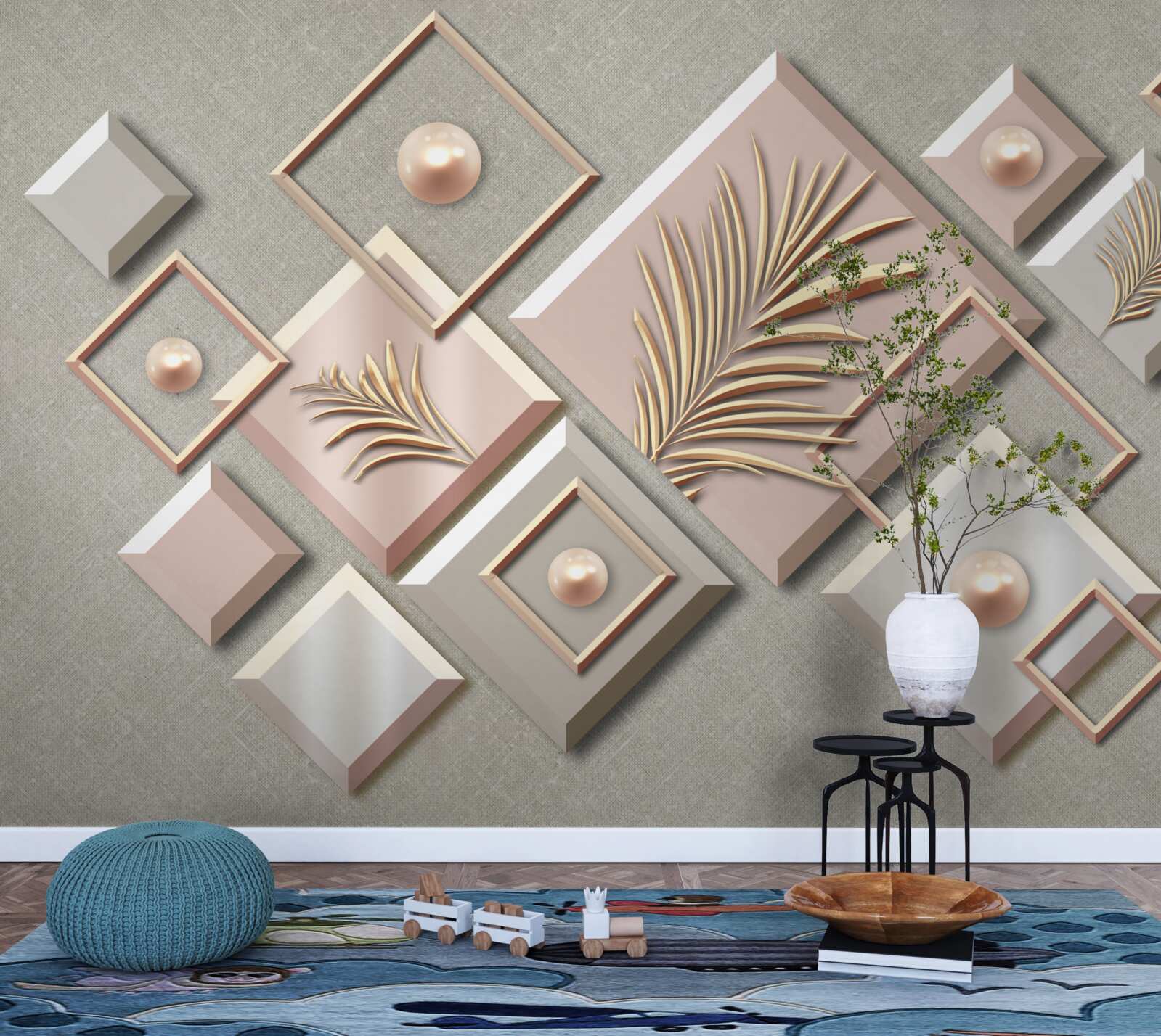 Fototapeta abstrakcia vo forme obdĺžnikov s listami