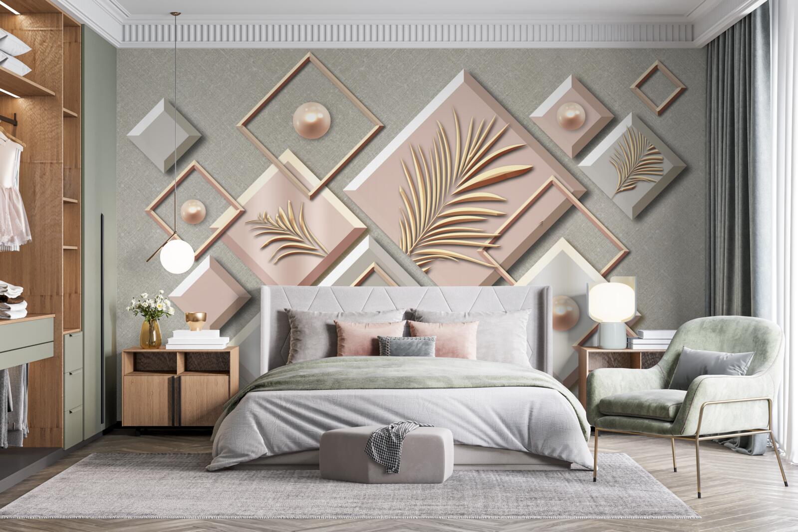 Fototapeta abstrakcia vo forme obdĺžnikov s listami