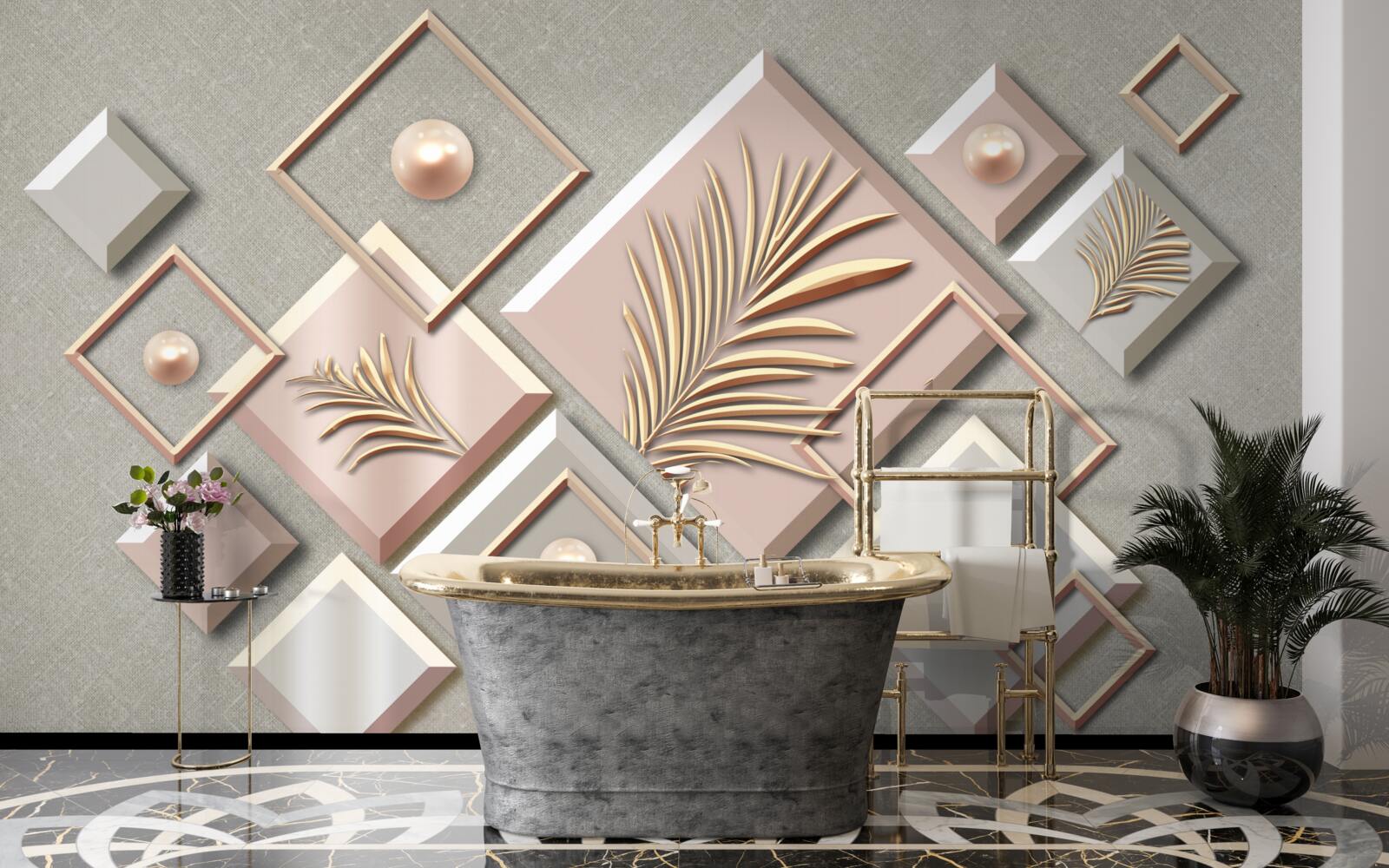 Fototapeta abstrakcia vo forme obdĺžnikov s listami