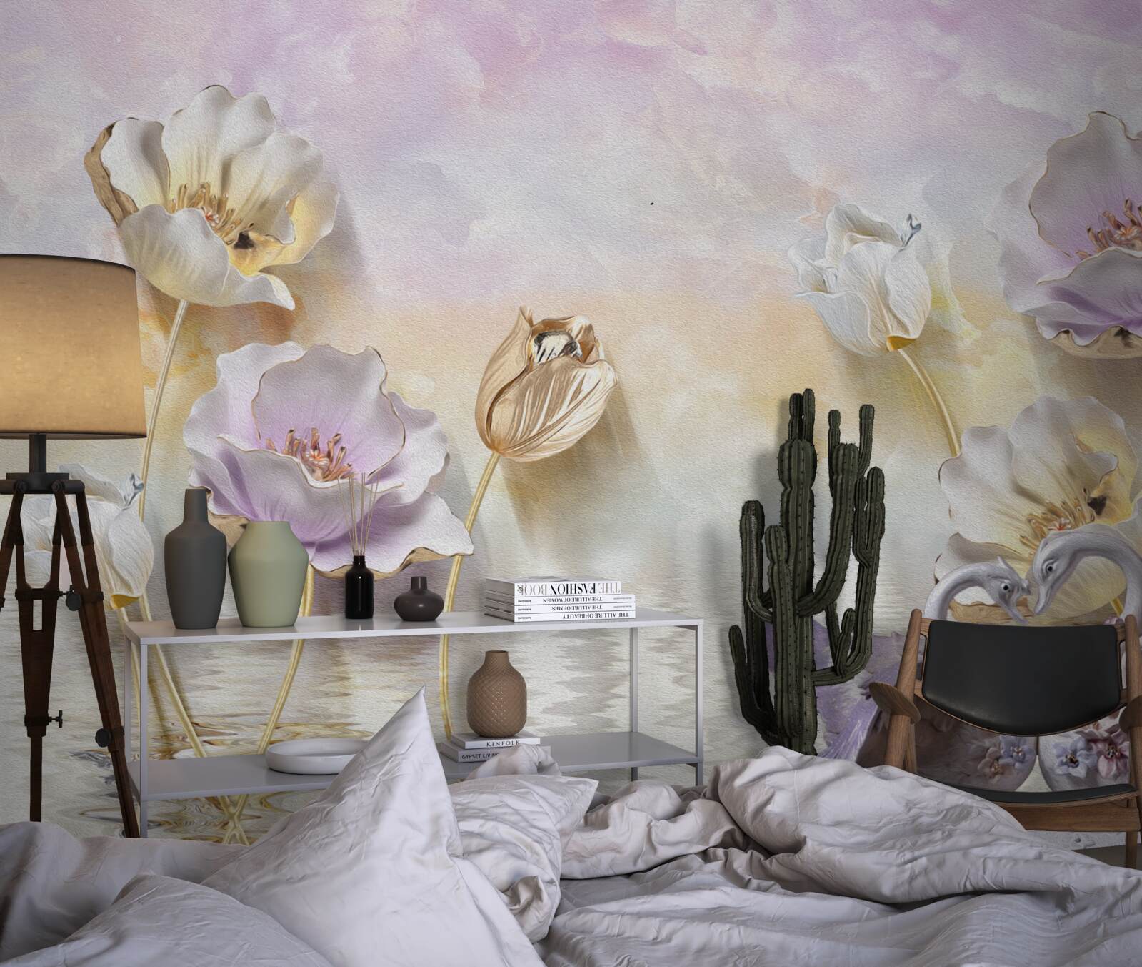 Fototapeta odrazy jemných kvetov vo vode