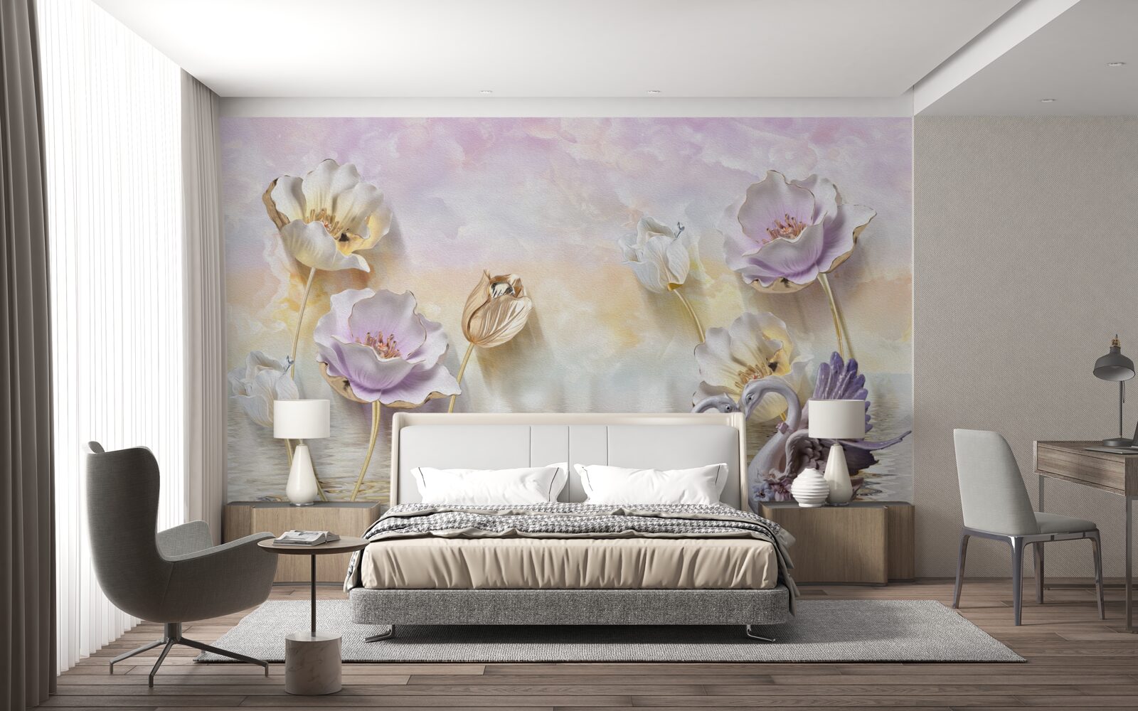 Fototapeta odrazy jemných kvetov vo vode