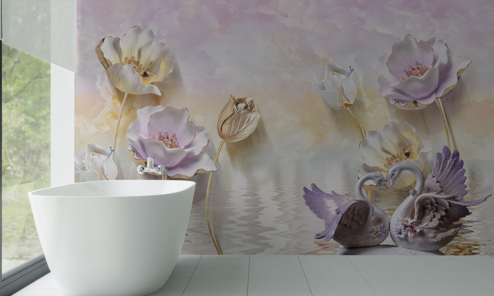 Fototapeta odrazy jemných kvetov vo vode