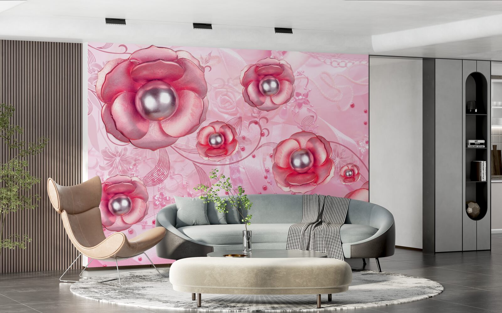 Fototapeta jemné červené púčiky so srdiečkom vyplneným perlami