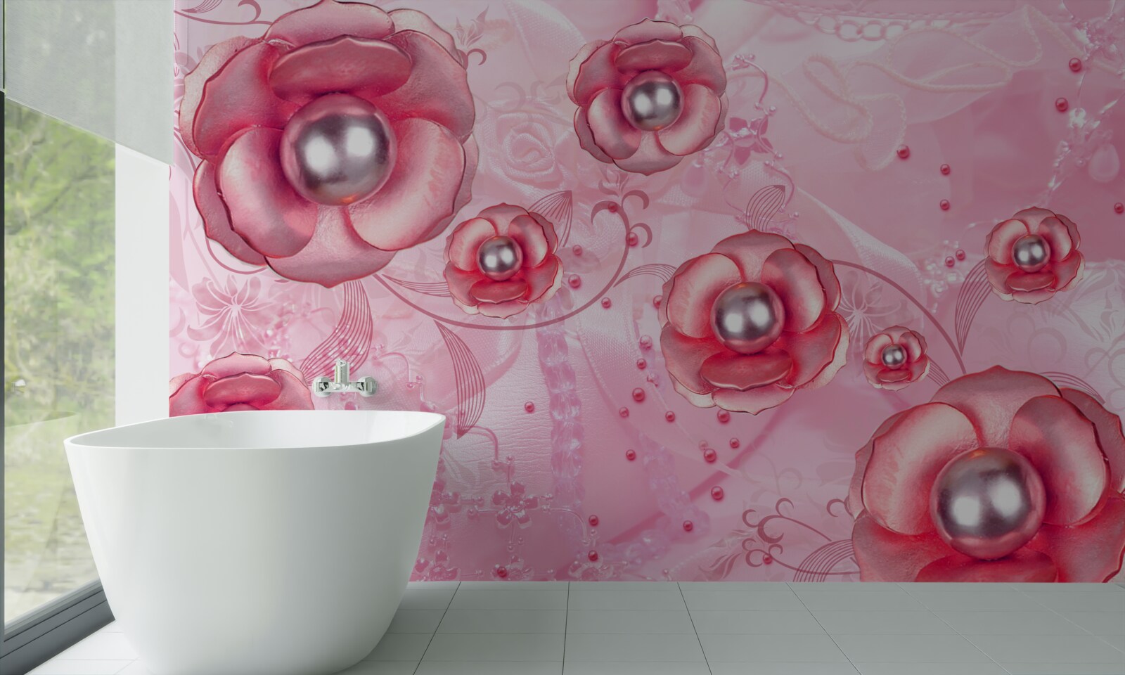 Fototapeta jemné červené púčiky so srdiečkom vyplneným perlami