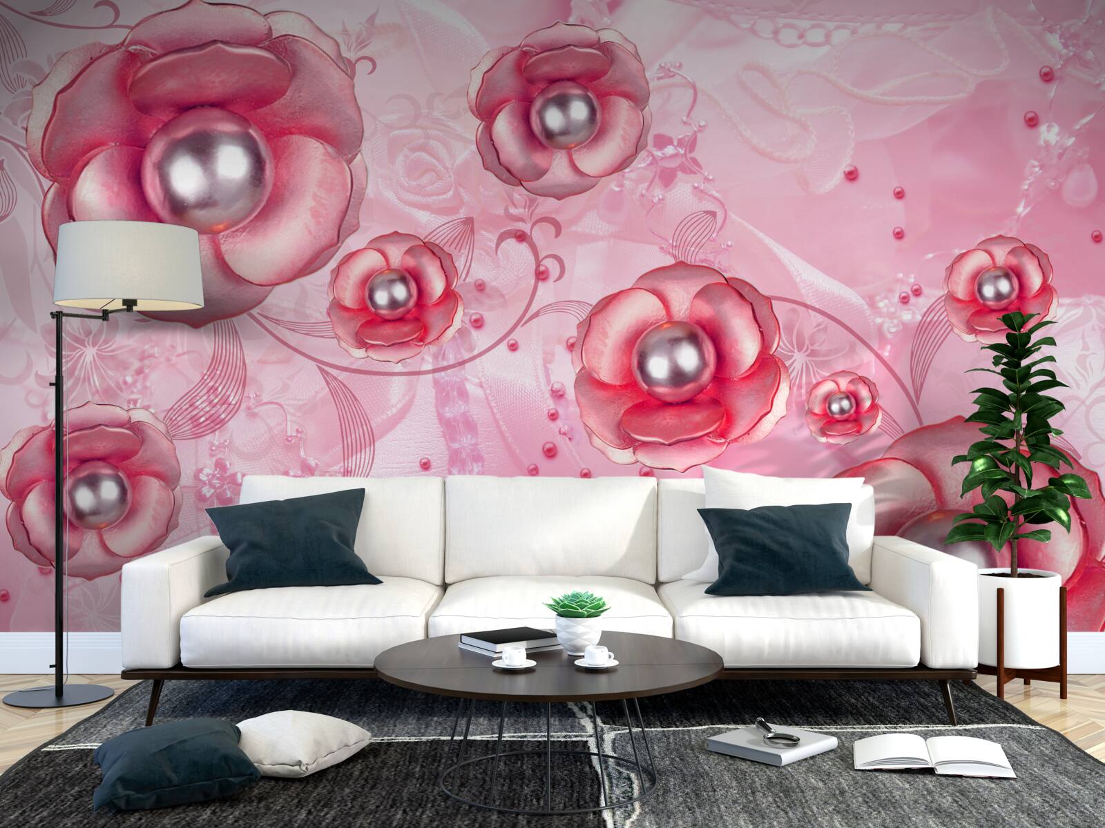 Fototapeta jemné červené púčiky so srdiečkom vyplneným perlami