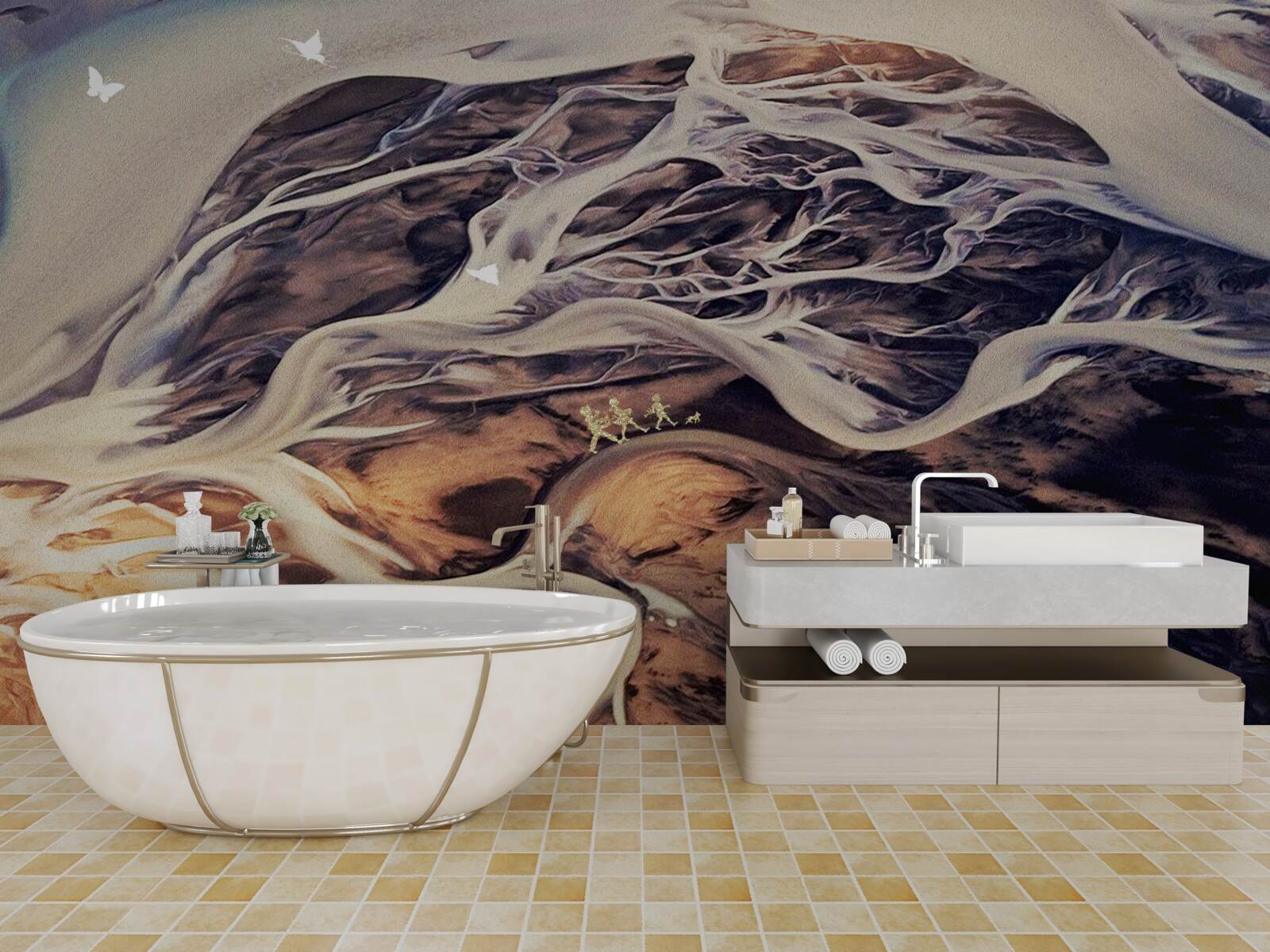 Fototapeta falošná silueta stromu nakreslená v piesku