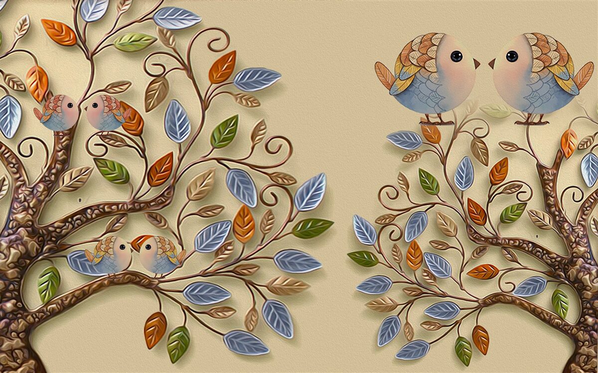 Fototapeta jesenné stromy s vtákmi