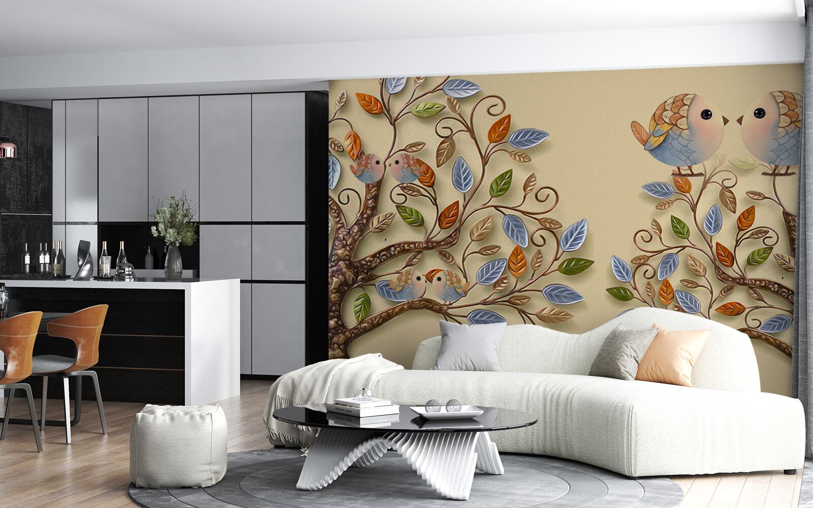 Fototapeta jesenné stromy s vtákmi