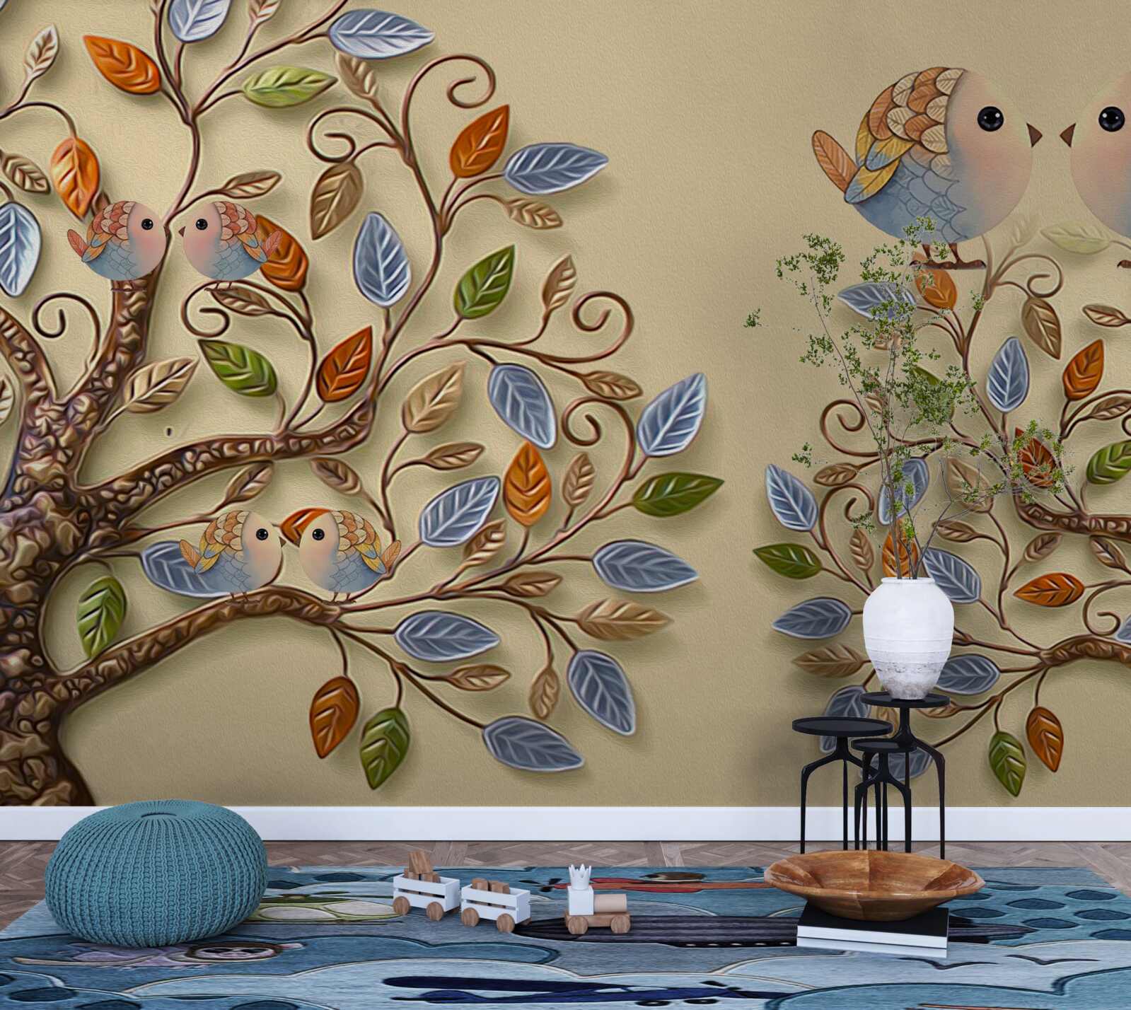 Fototapeta jesenné stromy s vtákmi