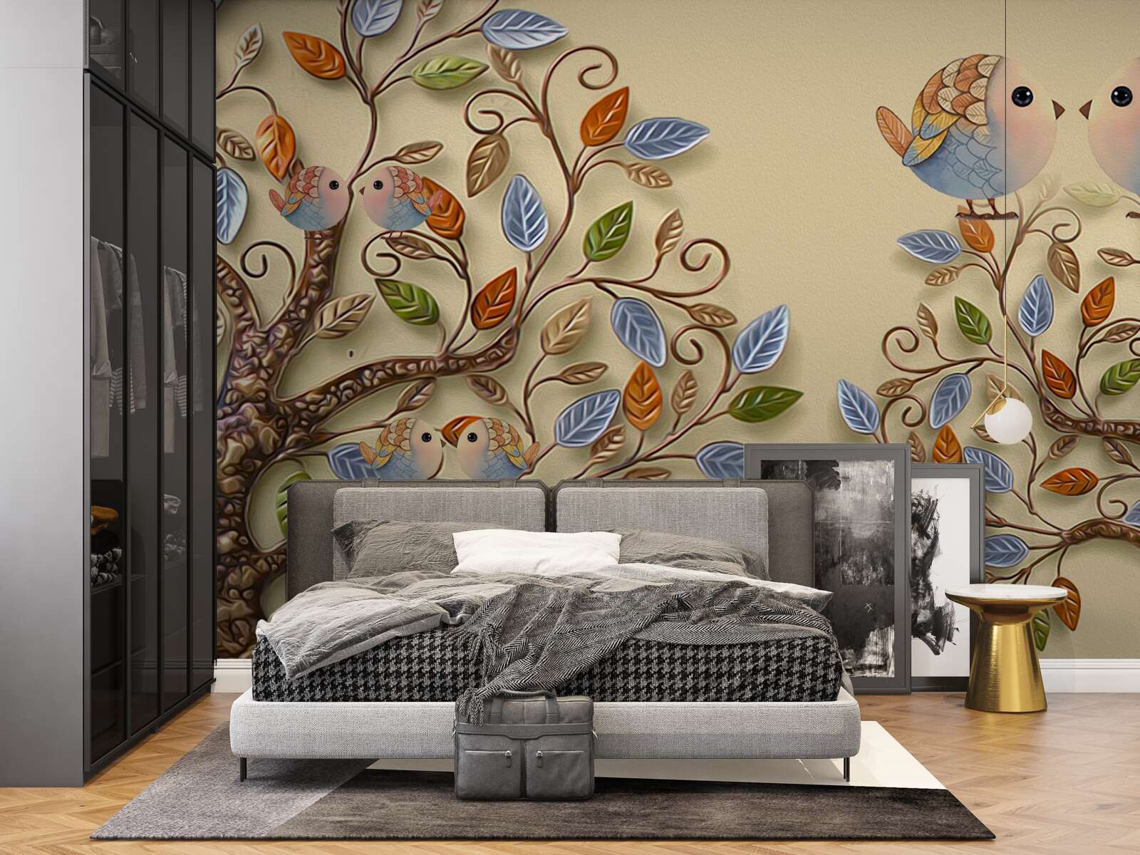 Fototapeta jesenné stromy s vtákmi