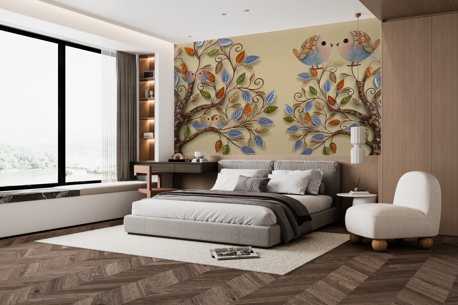 Fototapeta jesenné stromy s vtákmi